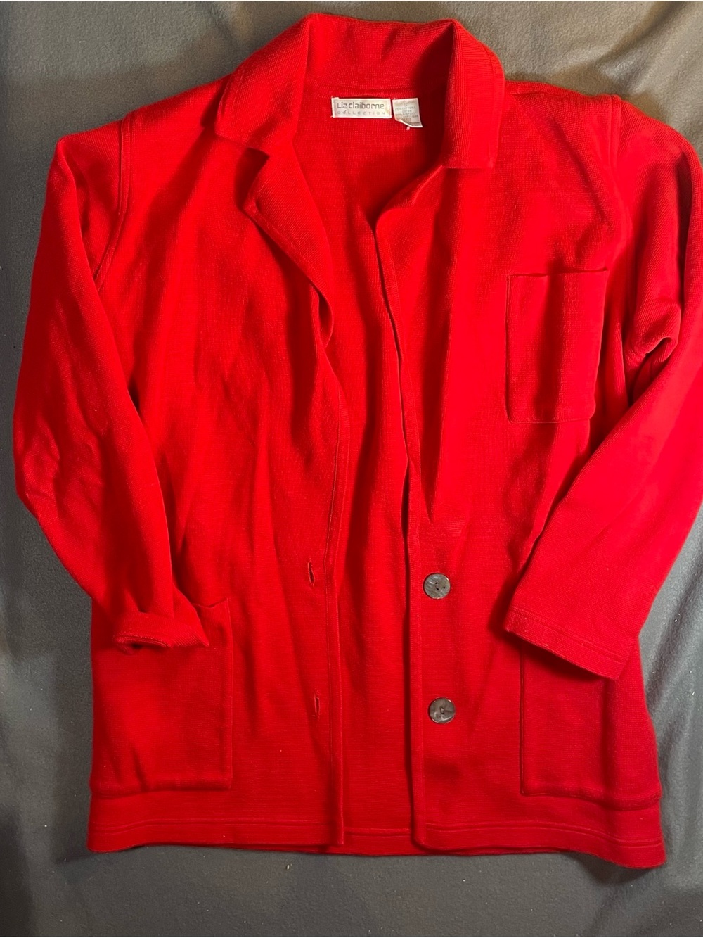 Vintage Liz Claiborne Collection Red Knit Blazer Cardigan Jacket Womens Small
